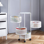 Multi-tier round storage trolley used as a rolling kitchen spice rack
