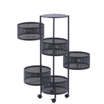 Easy-to-clean mesh wire baskets of a round storage trolley