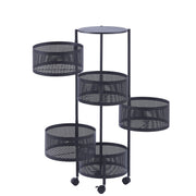 Easy-to-clean mesh wire baskets of a round storage trolley