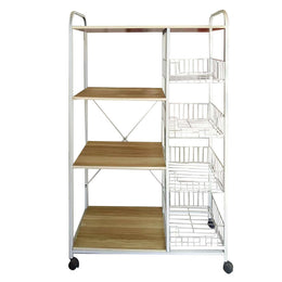 Kitchen Storage Rack with Wire Baskets & Wheels