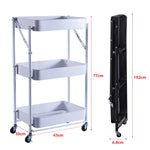 3-Tier Storage Cart with foldable design and lockable wheels for easy maneuverability.