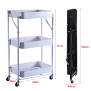 3-Tier Storage Cart with foldable design and lockable wheels for easy maneuverability.