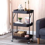 3-Tier Storage Cart showcasing durable design with black frame and spacious baskets for versatile storage.