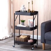 3-Tier Storage Cart showcasing durable design with black frame and spacious baskets for versatile storage.