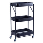 3-Tier Storage Cart with durable iron frame and three mesh baskets for efficient storage.