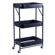 3-Tier Storage Cart with durable iron frame and three mesh baskets for efficient storage.