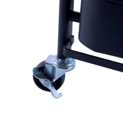 3-Tier Storage Cart lockable wheel mechanism for easy maneuverability and stability.