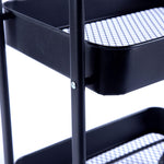 Close-up of 3-Tier Storage Cart showing durable iron frame and mesh baskets for optimal airflow.