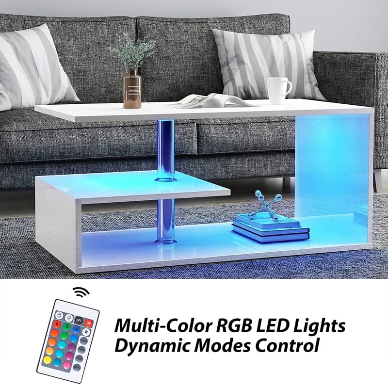 White Modern LED Side Table & Bookshelf - Versatile End Table with Lighting SHI7CTAV-WHT