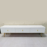 Ivory High Gloss TV Stand with Gold Accents, Elegant Media Console for Entertainment TV-1818