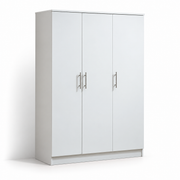180cm white 3-door wardrobe with silver handles on a white background