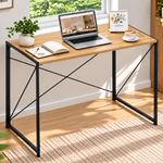 Grey wood finish folding study desk with black metal frame