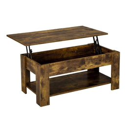 Wooden lift-top table with storage compartment on a white background| Artisansa SA