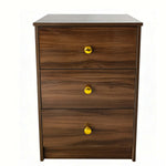 Modern 3-Drawer Nightstand with gold handles, offering sleek storage for a contemporary bedroom.