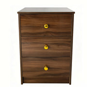 Modern 3-Drawer Nightstand with gold handles, offering sleek storage for a contemporary bedroom.