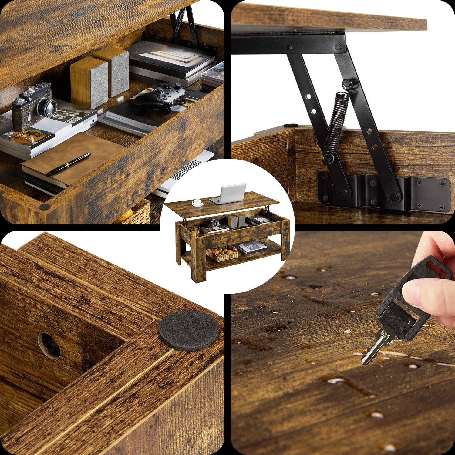 Coffee Table Lift Top Side Table CT-007 Antique wood