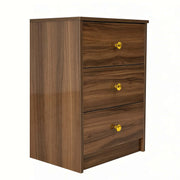 Modern 3-Drawer Nightstand with gold handles featuring a sleek wooden finish.