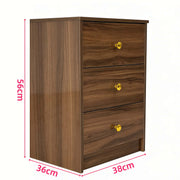 Modern 3-Drawer Nightstand with Gold Handles showcasing three spacious drawers in a stylish wood finish.