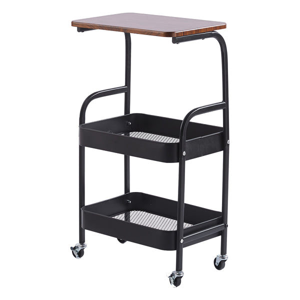 3-Tier Rolling Storage Cart with Wood Top, versatile mobile trolley for organizing spaces.