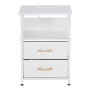 Bedside Table with Charging Station & LED Light