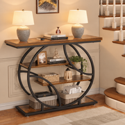 Console Table with O-Shape Metal Frame and Storage Shelves