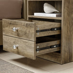White Bedside Table with Drawers featuring open drawers and stylish hardware
