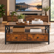 Coffee table with lower shelf and concealed drawer storage