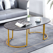 Coffee Table Sofa Side Table CT-CH07 with marble pattern design, golden legs, and cozy home setting.