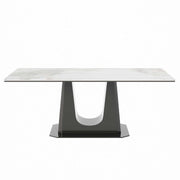 rectangular marble dining table Q-03 with stylish black U style leg and white marble slate top.