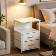 Bedside Table with Charging Station & LED Light