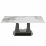Rectangular marble dining table Q-03 with elegant white marble top and black U style legs.