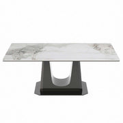 Rectangular marble dining table Q-03 with elegant white marble top and black U style legs.