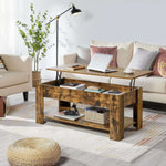 Wooden coffee table in a living room with a sofa and decorative items.| Artisansa SA