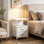 Bedside Table with Charging Station & LED Light