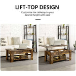Wooden coffee table with lift-top design in a living room setting.| Artisansa SA