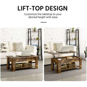 Wooden coffee table with lift-top design in a living room setting.| Artisansa SA