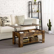 Wooden coffee table with lift-top design in a living room setting.| Artisansa SA