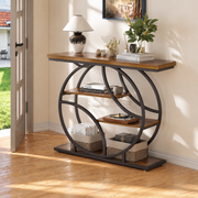 Console Table with O-Shape Metal Frame and Storage Shelves