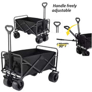 Adjustable ergonomic handle design on collapsible outdoor cart with brakes
