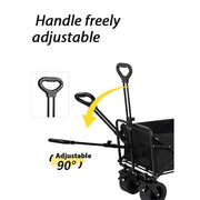 Close-up of 360-degree wheels and collapsible outdoor cart with brakes mechanism