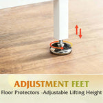 Adjustable leveling feet on computer desk metal legs for floor protection