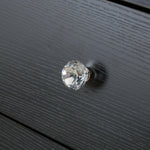 Clear crystal knob on dark wooden surface - hardware detail for dressing table with mirror DR-12 | Artisansa SA