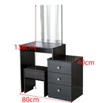 Black dressing table with mirror DR-12 with measurements on white background | Artisansa SA