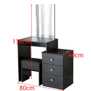 Black dressing table with mirror DR-12 with measurements on white background | Artisansa SA