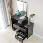 Black dressing table with mirror DR-12 with open drawers in a room setting | Artisansa SA