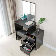 Black dressing table with mirror DR-12 with open drawers in a room setting | Artisansa SA