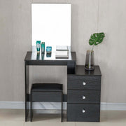 Artisansa black dressing table with mirror and stool against neutral wall - bedroom vanity unit | Artisansa SA
