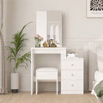 White Dressing Table with Mirror and matching stool styled in a modern minimalist bedroom setting