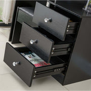 Black dresser with open drawers on light-coloured floor - dressing table with mirror DR-12 storage view | Artisansa SA