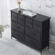 Fabric 8-Drawer Storage featuring a modern black design with multiple drawers for versatile organization.